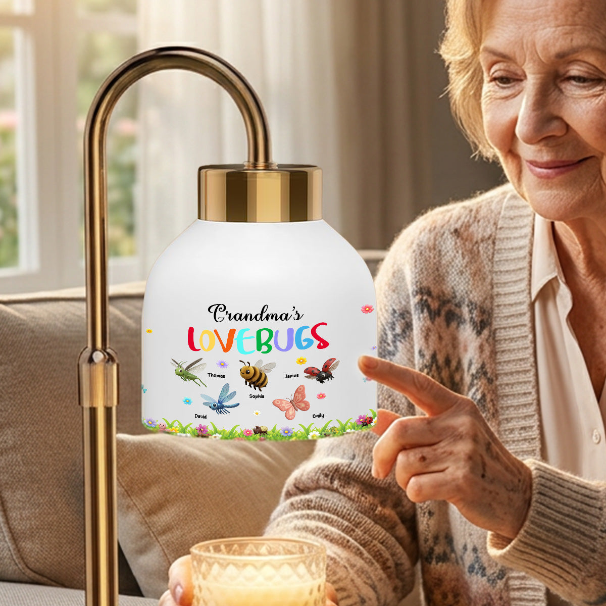 Grandma's Love Bugs Custom Grandkids Name - Personalized Candle Warmer Lamp - Mother's Day Gift For Grandma, Mom