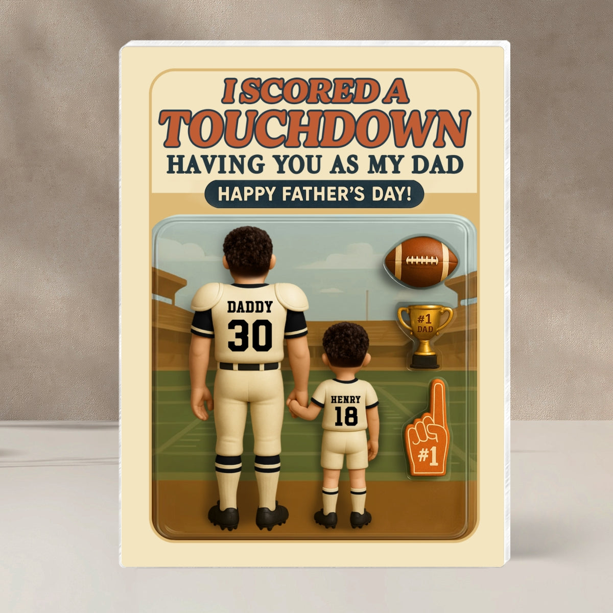 I Scored A Touchdown Having You as my Dad, Custom Figure Personalized Acrylic Block Plaque,  Gift for Dad, Gift for Husband