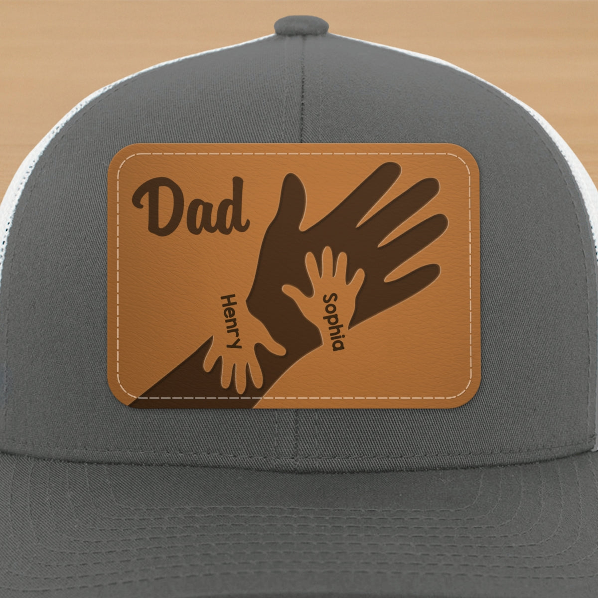Dad Grandpa Kids Hands Personalized Leather Patch Hat, Father's Day gift