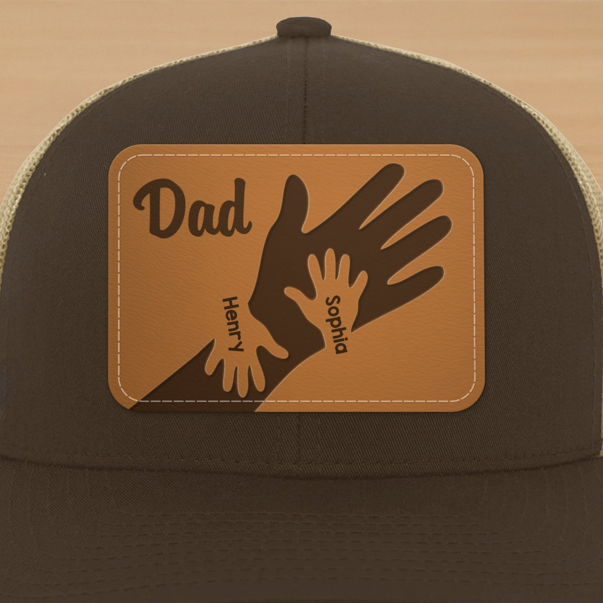 Dad Grandpa Kids Hands Personalized Leather Patch Hat, Father's Day gift