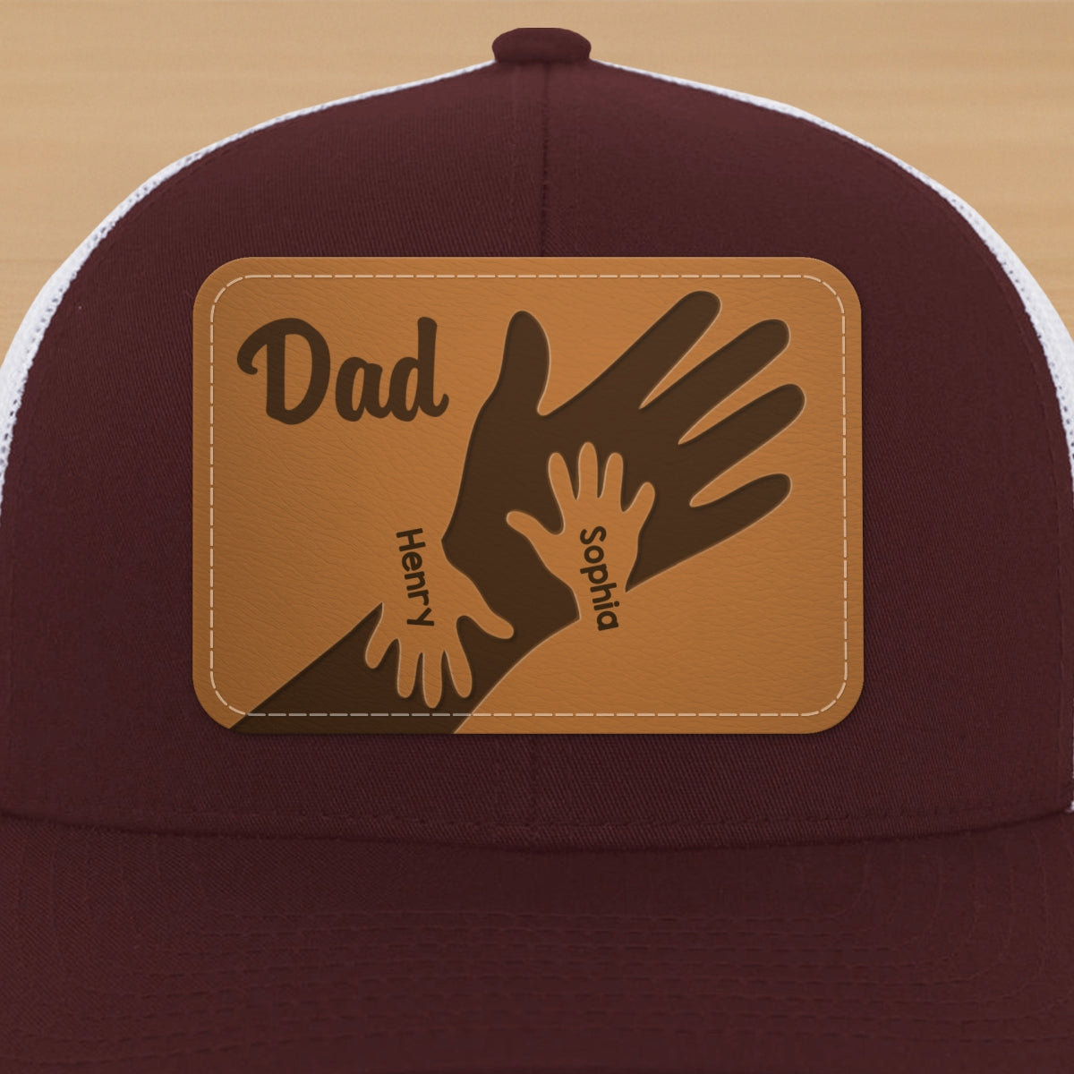 Dad Grandpa Kids Hands Personalized Leather Patch Hat, Father's Day gift