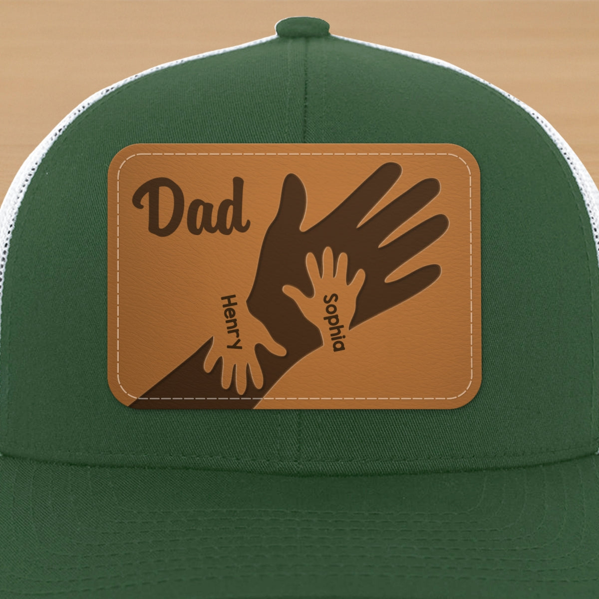 Dad Grandpa Kids Hands Personalized Leather Patch Hat, Father's Day gift