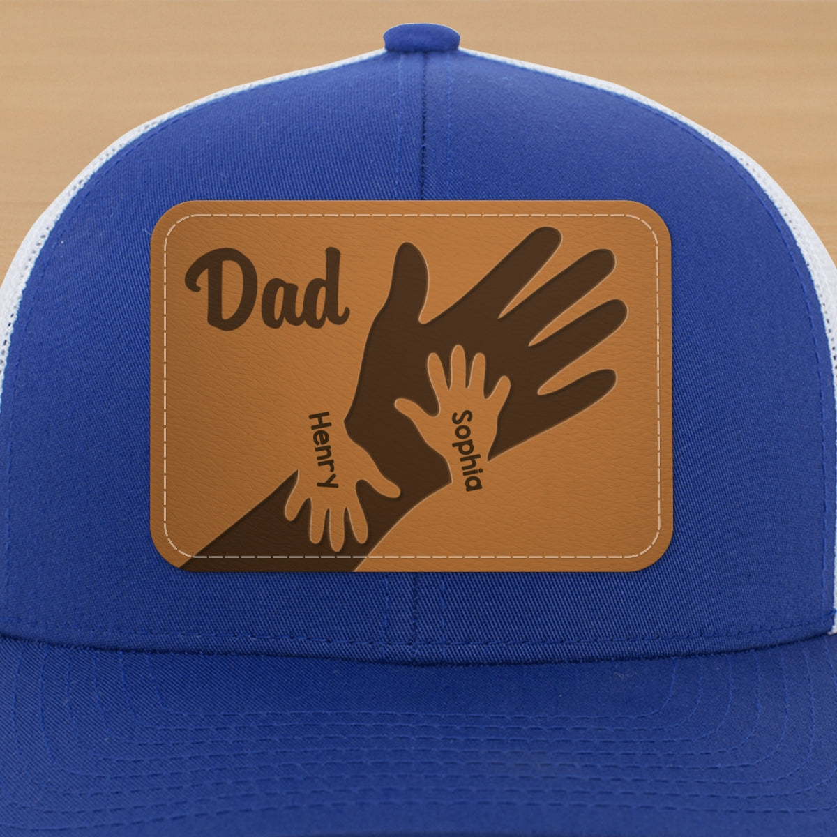 Dad Grandpa Kids Hands Personalized Leather Patch Hat, Father's Day gift