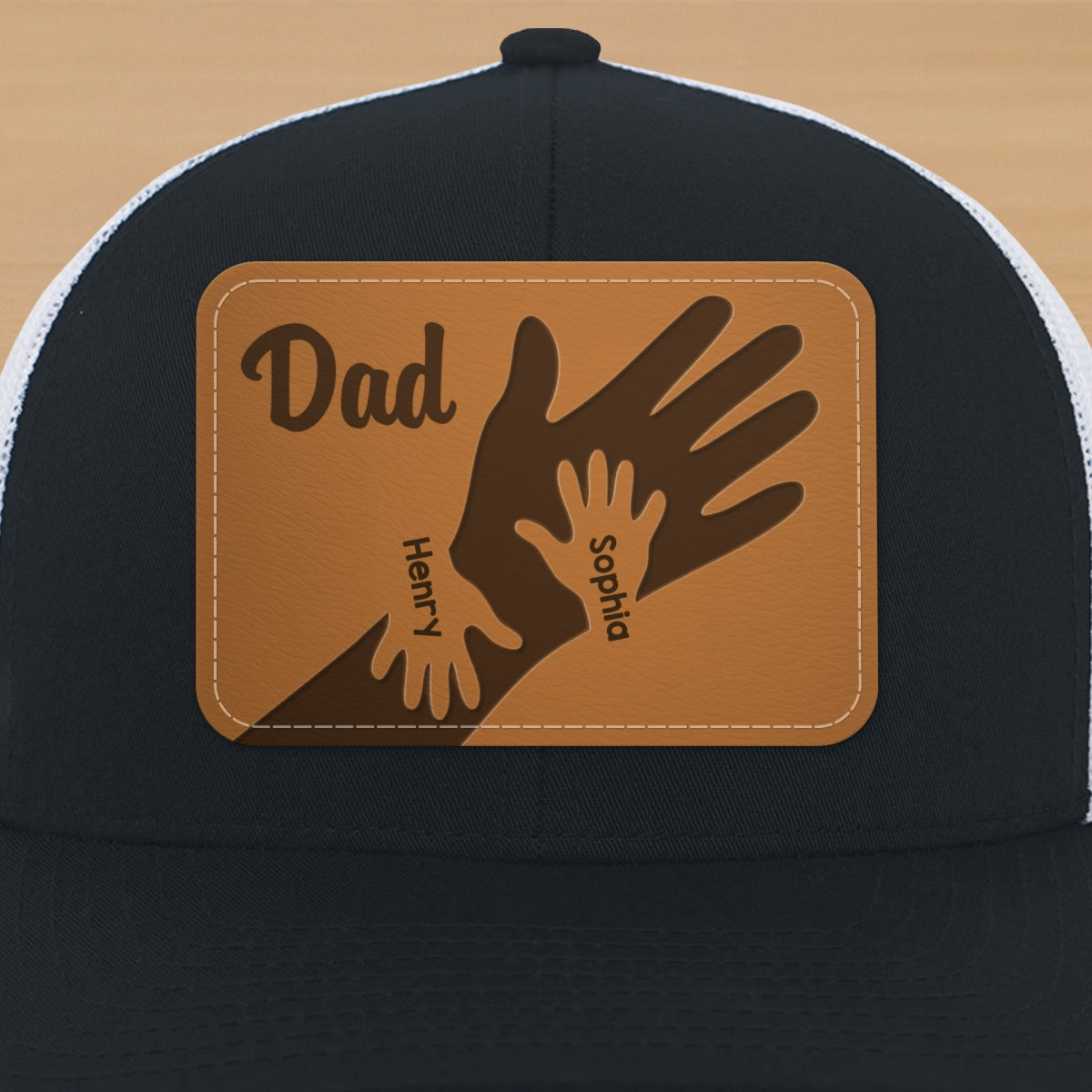 Dad Grandpa Kids Hands Personalized Leather Patch Hat, Father's Day gift