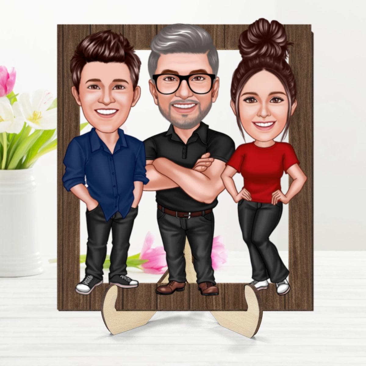 Dad Grandpa Kids Caricature Frame Personalized 2-Layer Wooden Plaque,  Gift For Dad, For Husband, For Him