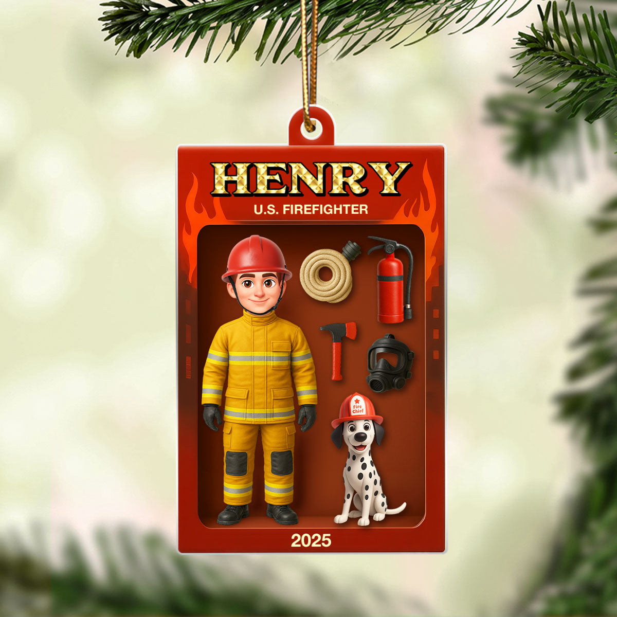 Firefighter Action Figure 3D Effect Personalized Acrylic Ornament - Special Gift For The Brave Firefighter