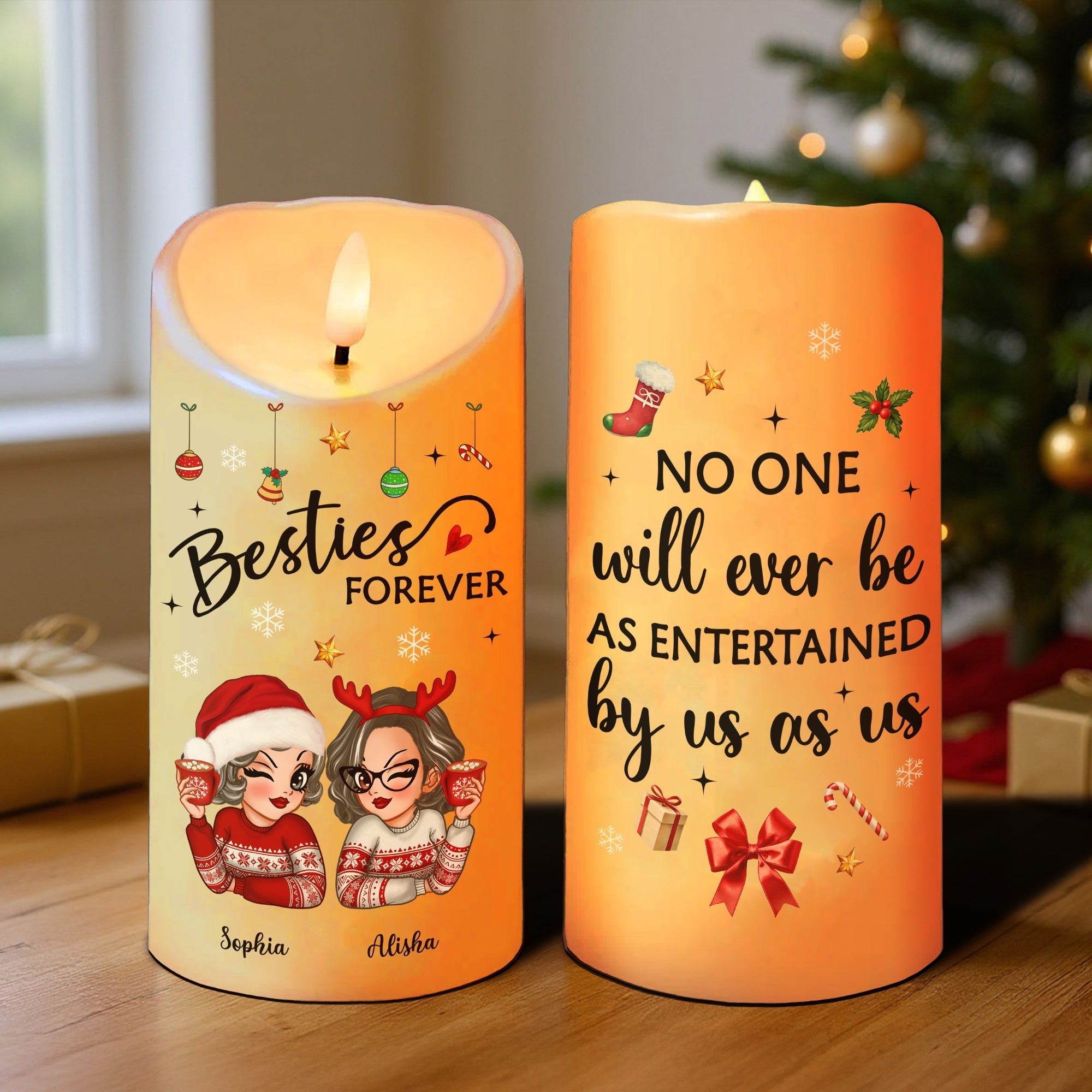 Christmas Besties It Takes A Long Time To Grow Old Friends Personalized LED Candle