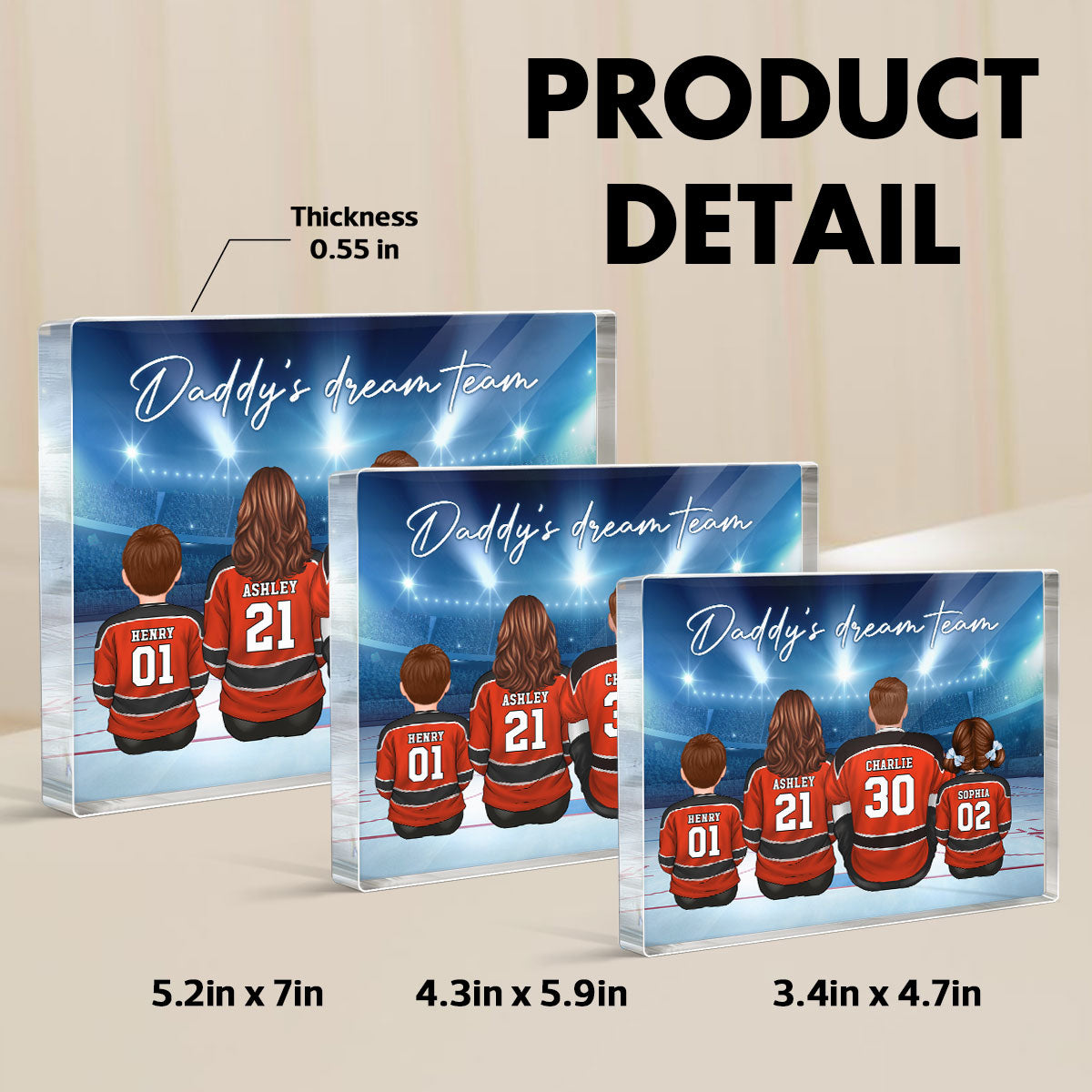Daddy's Team Hockey Family Sitting Personalized Acrylic Block, Unique  Gift for Dad, Gift for Husband
