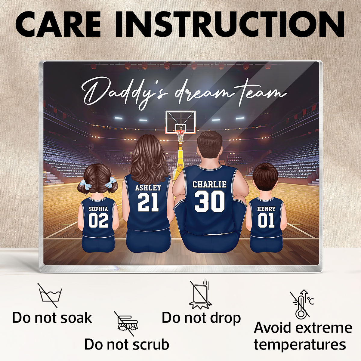 Daddy's Team Basketball Family Sitting Personalized Acrylic Block, Unique  Gift for Dad, Gift for Husband